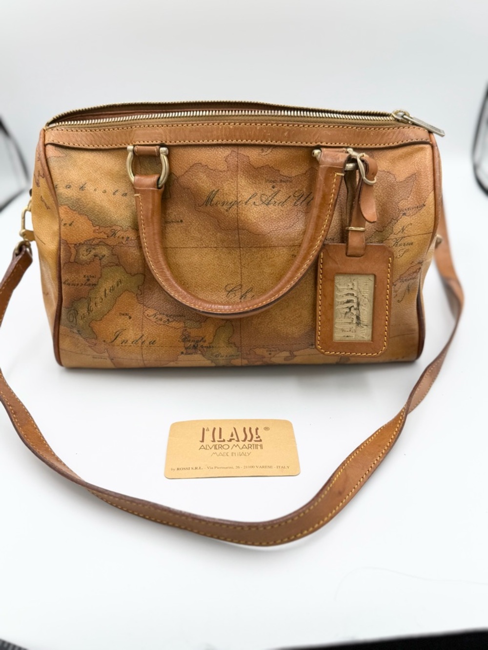 Alviero Martini Bundle Cognac Logo Barrel Crossbody with Brown Trim And Pouch - Picture 6 of 16